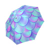 Purple Mermaid Teal Scales Pattern Print Foldable Umbrella-grizzshop