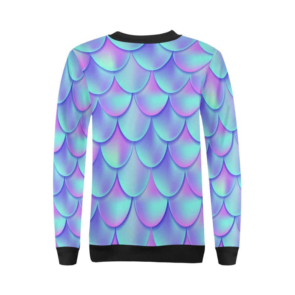 Purple Mermaid Teal Scales Pattern Print Women Crewneck Sweatshirt-grizzshop