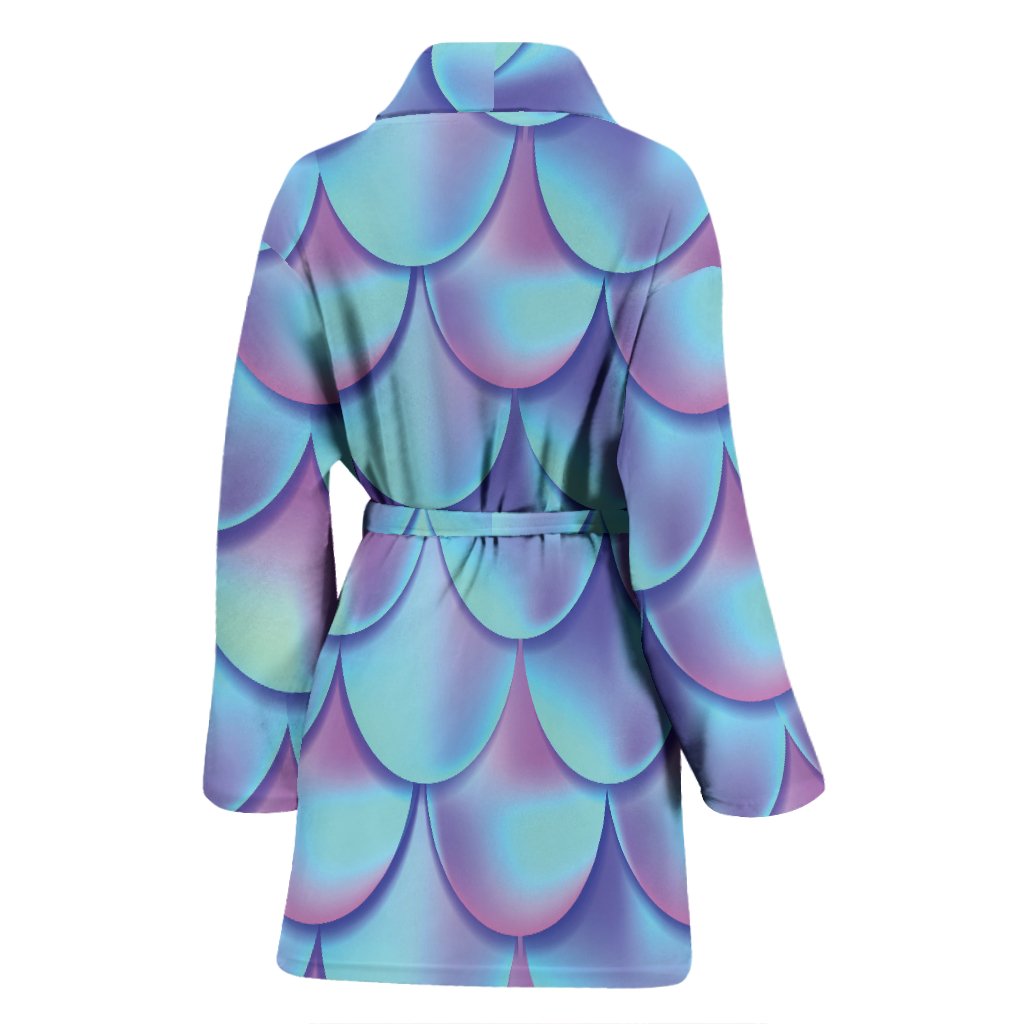 Purple Mermaid Teal Scales Pattern Print Women Long Robe-grizzshop