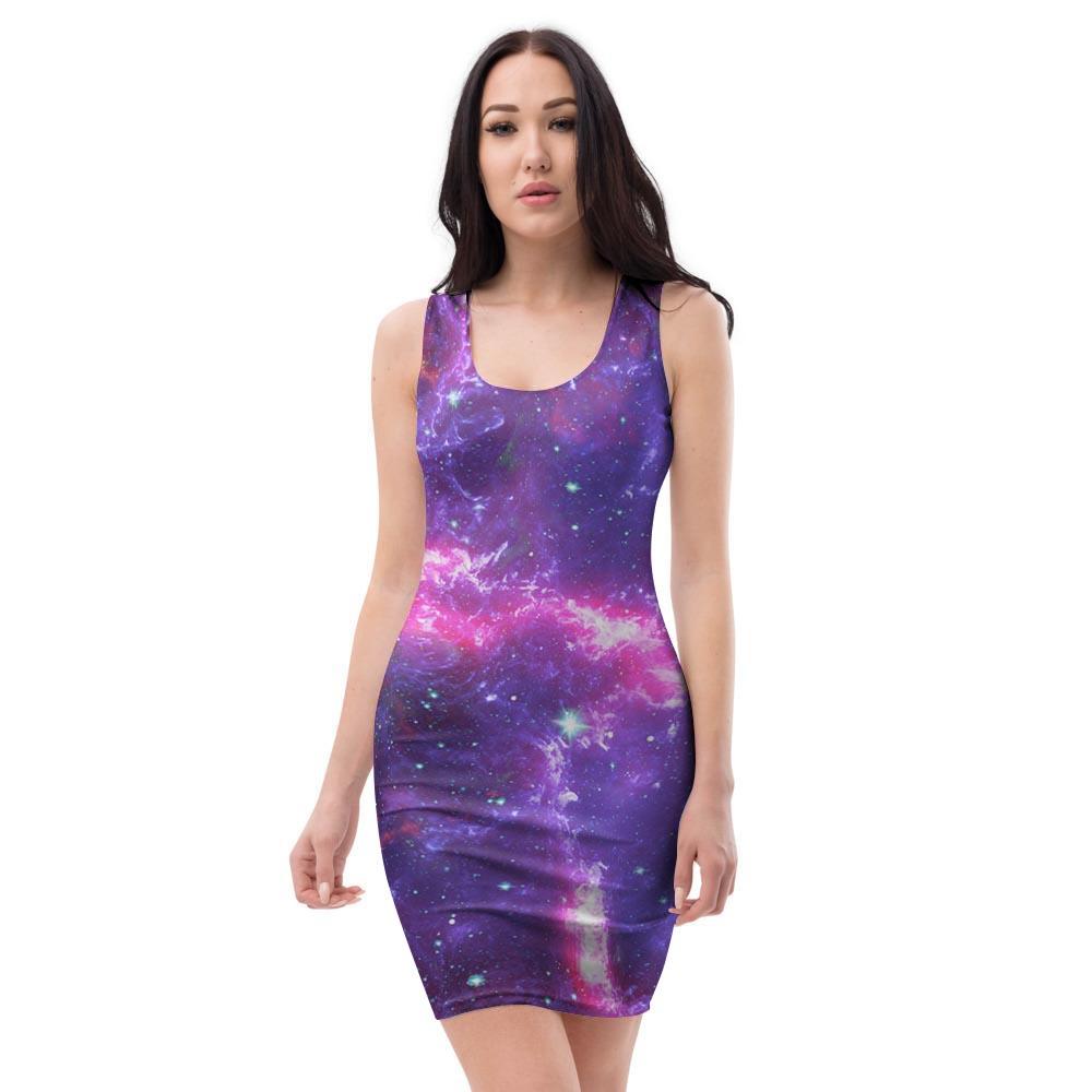 Purple Nebula Galaxy Space Bodycon Dress-grizzshop