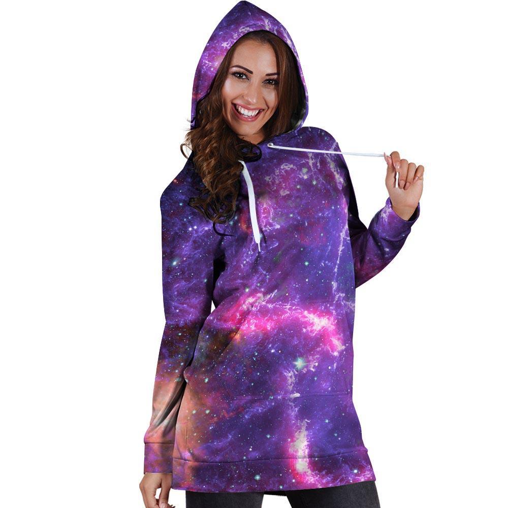 Purple Nebula Galaxy Space Hoodie Dress-grizzshop