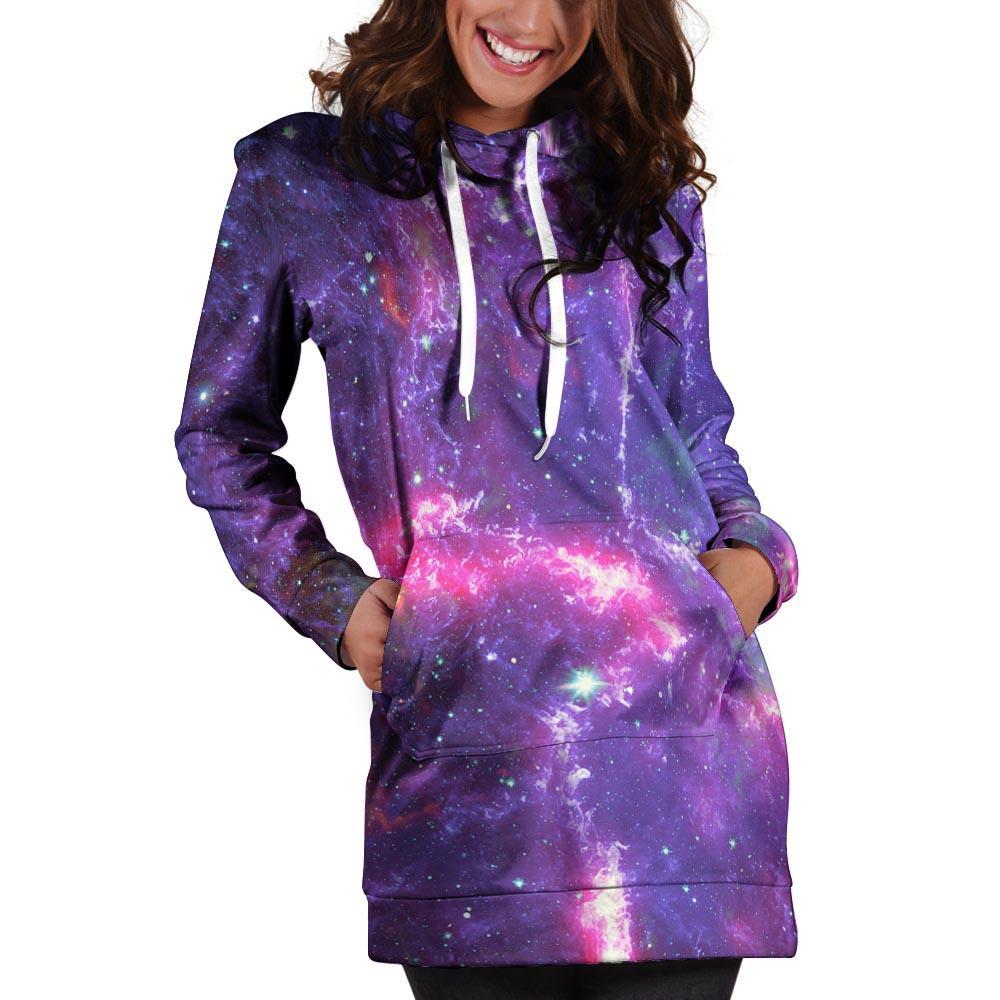 Purple Nebula Galaxy Space Hoodie Dress-grizzshop