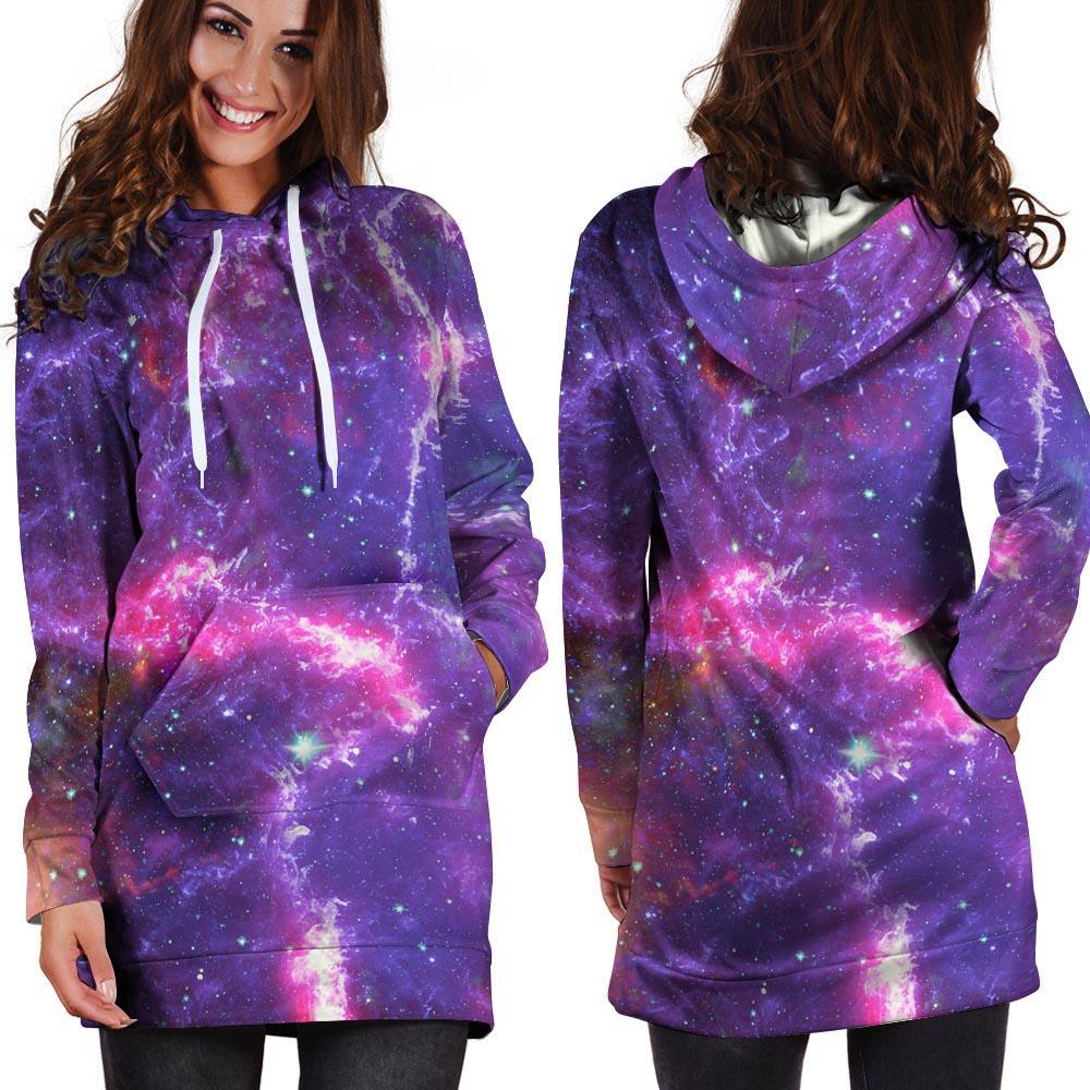 Purple Nebula Galaxy Space Hoodie Dress-grizzshop