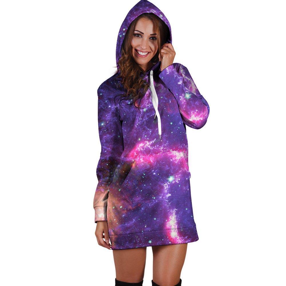 Purple Nebula Galaxy Space Hoodie Dress-grizzshop