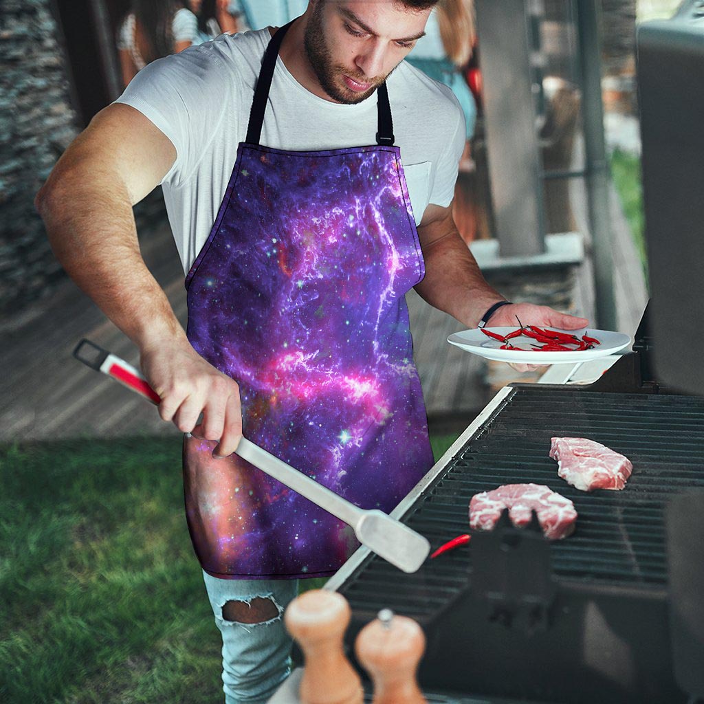 Purple Nebula Galaxy Space Men's Apron-grizzshop