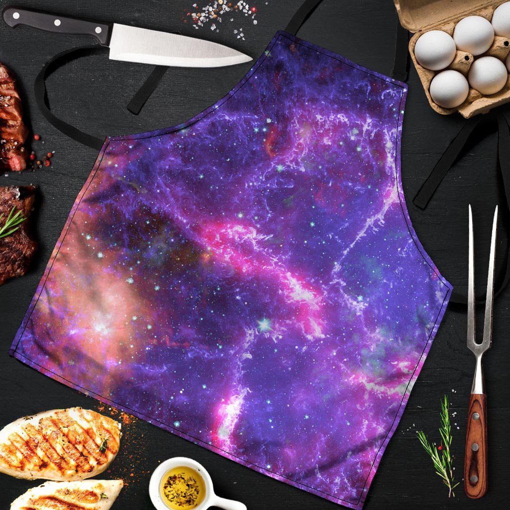 Purple Nebula Galaxy Space Men's Apron-grizzshop