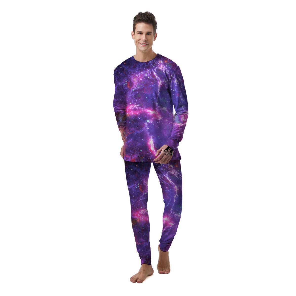 Purple Nebula Galaxy Space Men's Pajamas-grizzshop