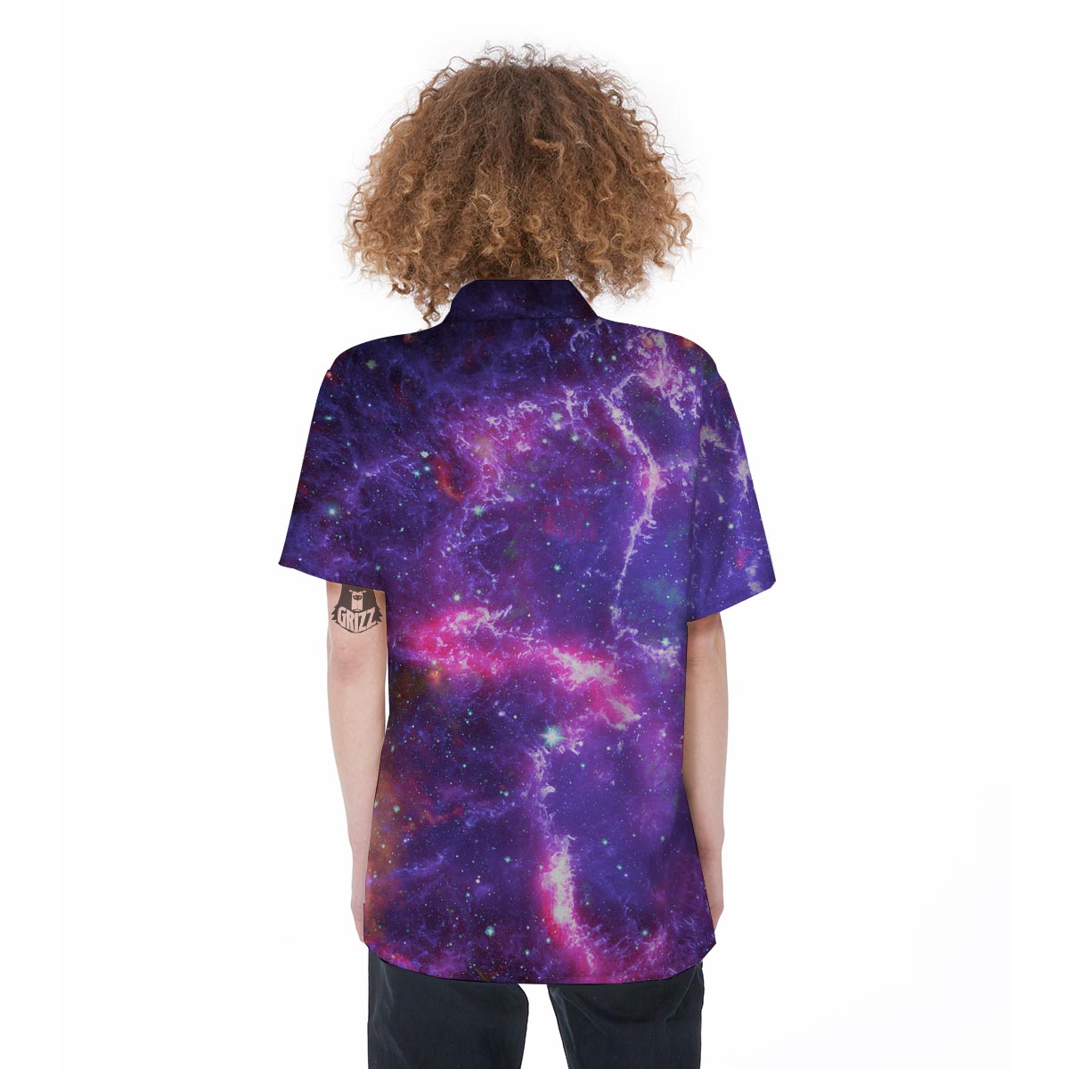 Purple Nebula Galaxy Space Women's Short Sleeve Shirts-grizzshop
