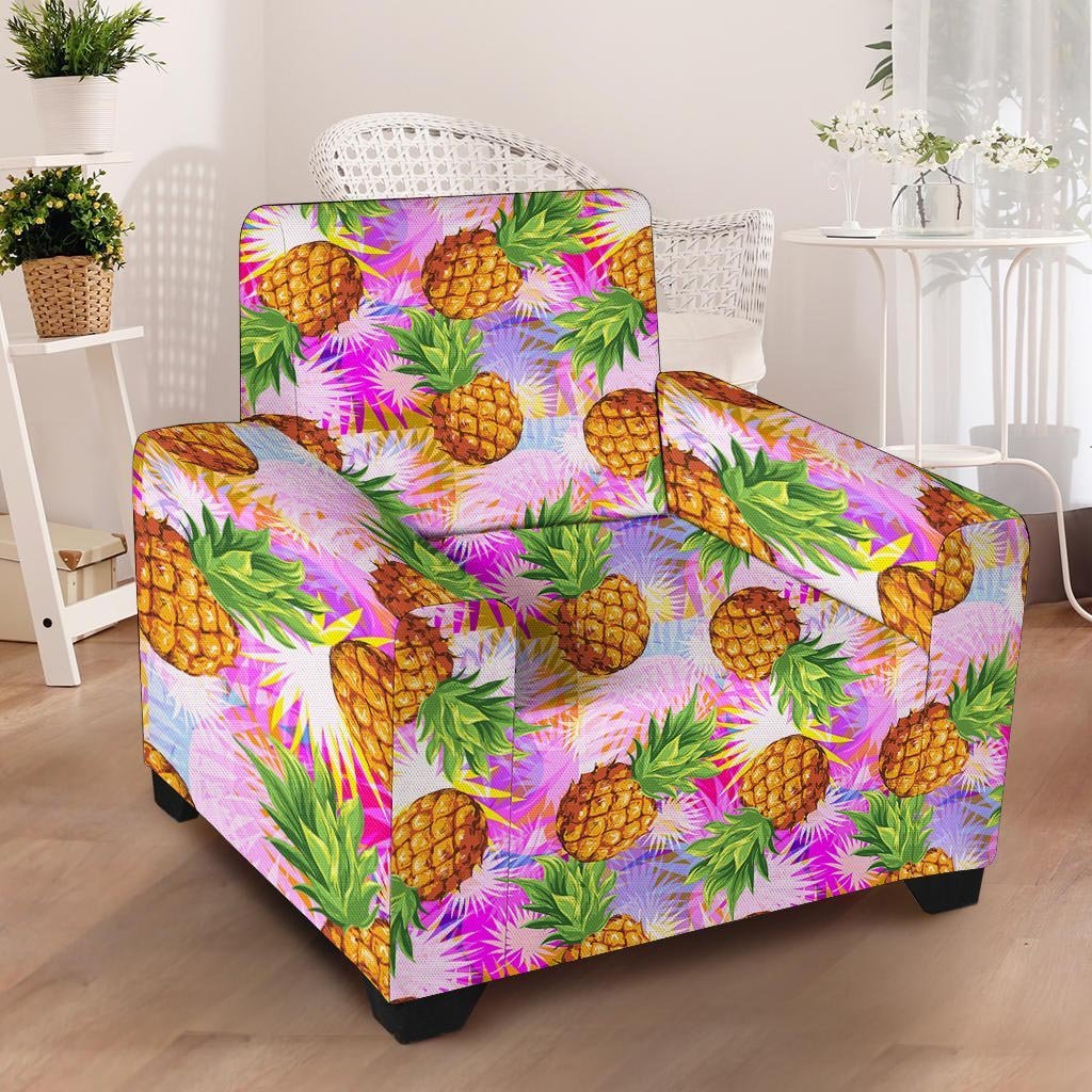 Purple Neon Pineapple Hawaiian Print Armchair Cover-grizzshop