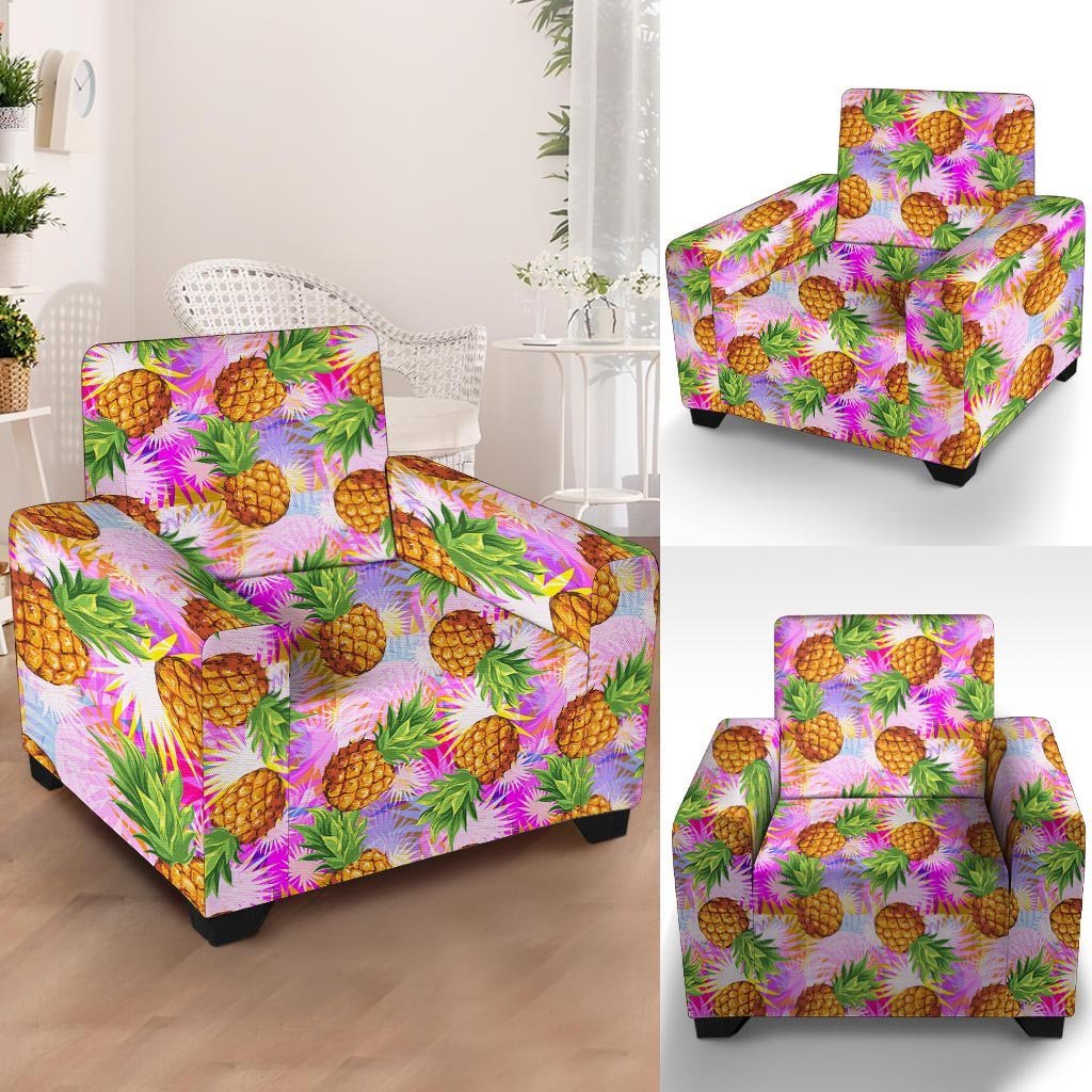 Purple Neon Pineapple Hawaiian Print Armchair Cover-grizzshop