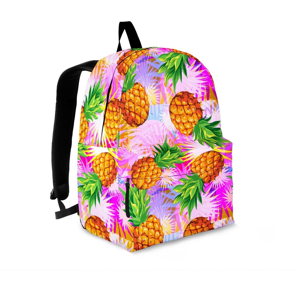 Purple Neon Pineapple Hawaiian Print Backpack-grizzshop