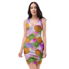 Purple Neon Pineapple Hawaiian Print Bodycon Dress-grizzshop