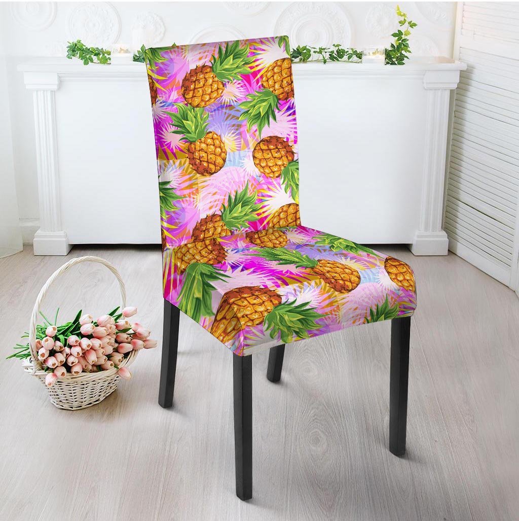 Purple Neon Pineapple Hawaiian Print Chair Cover-grizzshop