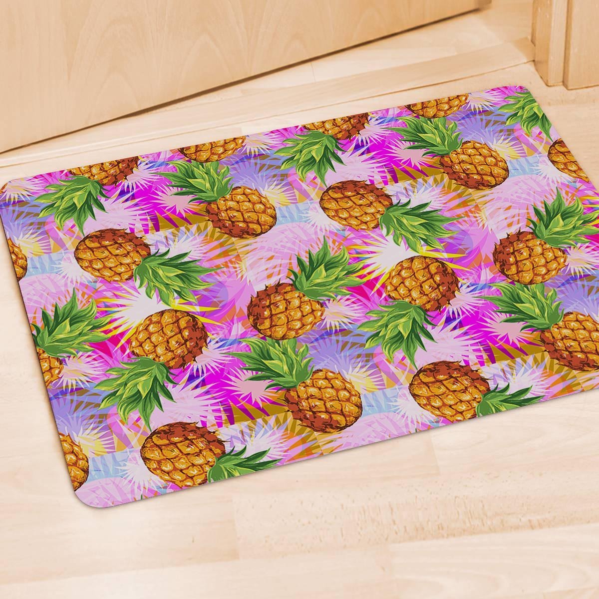 Purple Neon Pineapple Hawaiian Print Door Mat-grizzshop