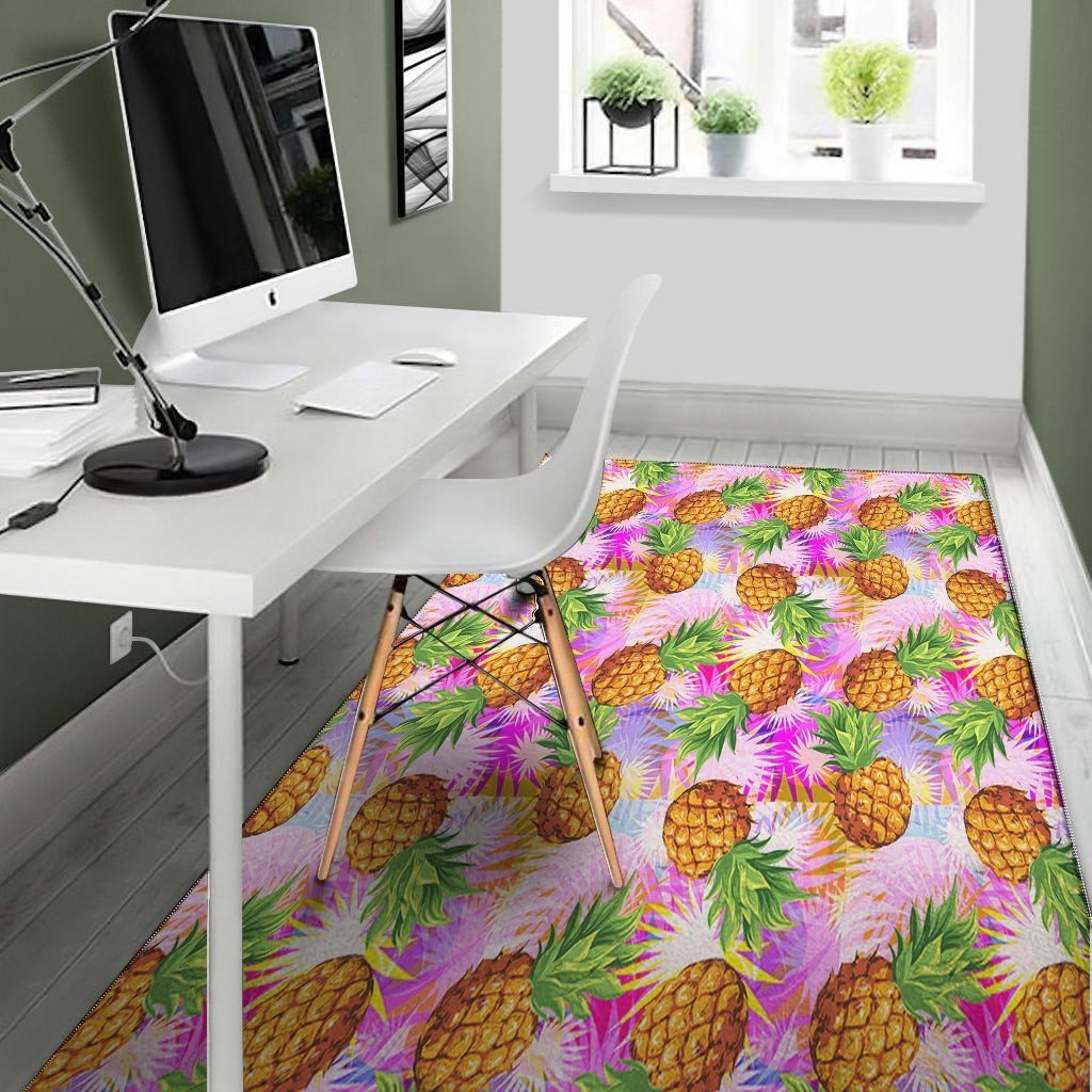 Purple Neon Pineapple Hawaiian Print Floor Mat-grizzshop