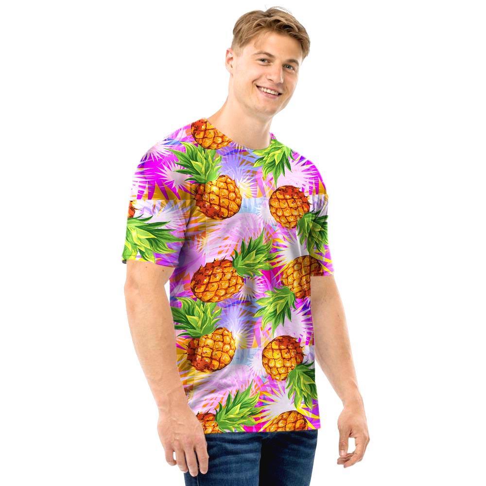 Purple Neon Pineapple Hawaiian Print Men T Shirt-grizzshop