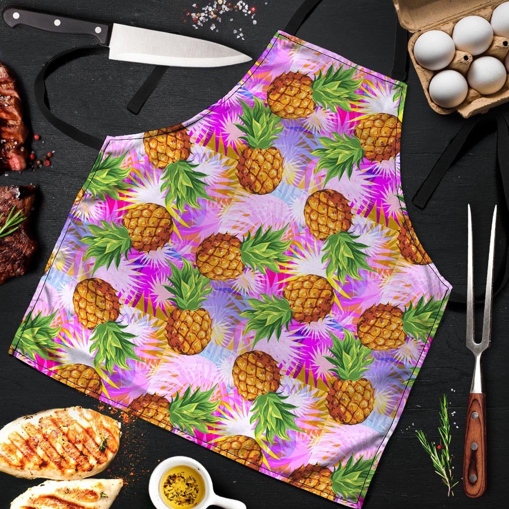 Purple Neon Pineapple Hawaiian Print Men's Apron-grizzshop