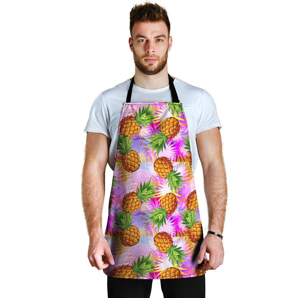 Purple Neon Pineapple Hawaiian Print Men's Apron-grizzshop