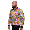 Purple Neon Pineapple Hawaiian Print Men's Bomber Jacket-grizzshop