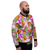 Purple Neon Pineapple Hawaiian Print Men's Bomber Jacket-grizzshop