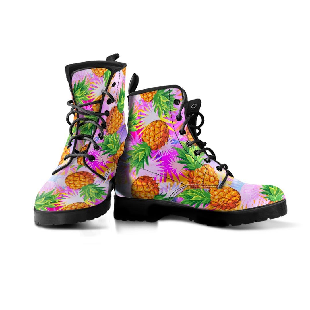 Purple Neon Pineapple Hawaiian Print Men's Boots-grizzshop