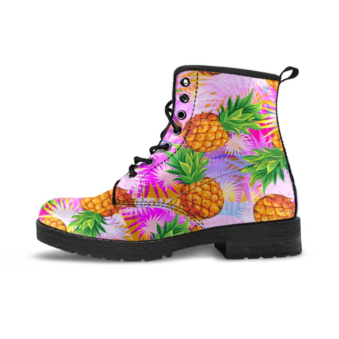 Purple Neon Pineapple Hawaiian Print Men's Boots-grizzshop