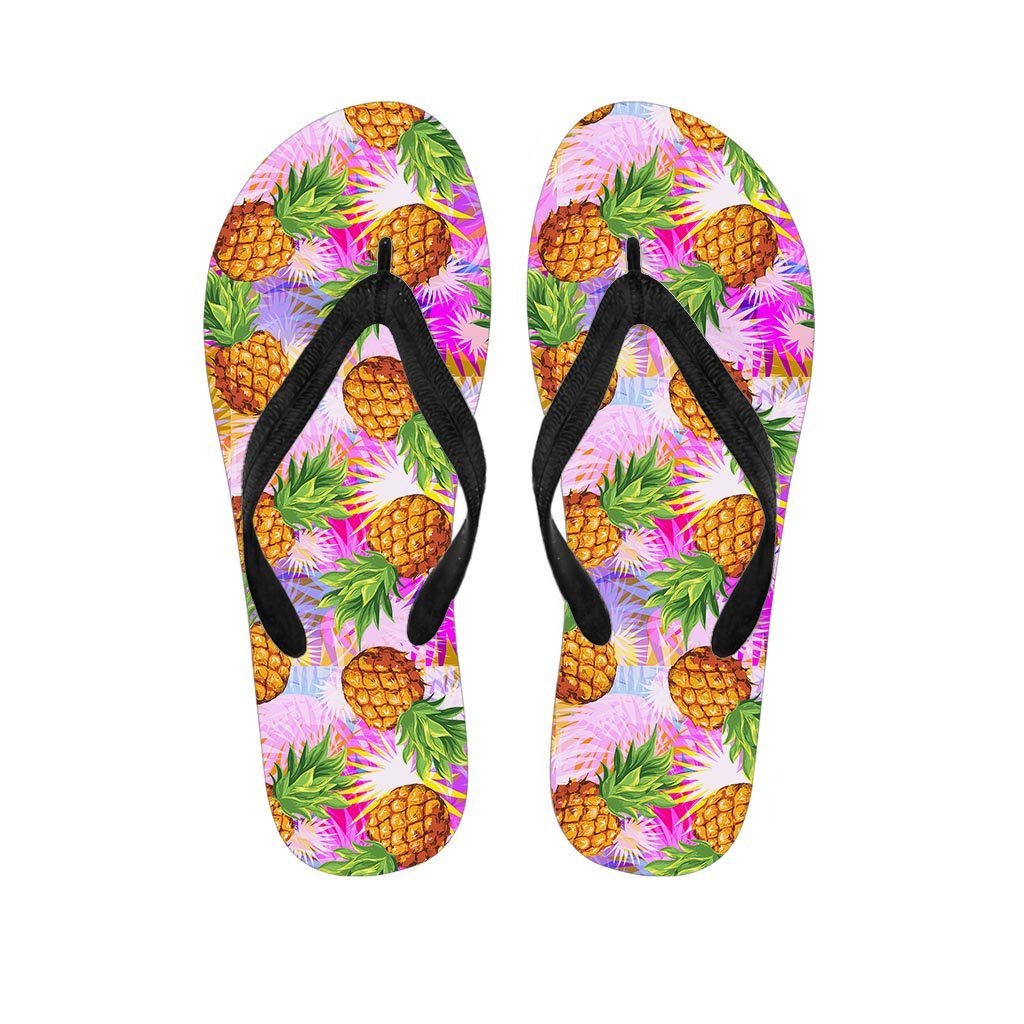 Purple Neon Pineapple Hawaiian Print Men's Flip Flops-grizzshop