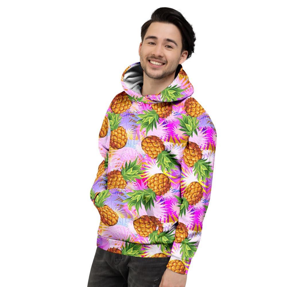 Purple Neon Pineapple Hawaiian Print Men's Hoodie-grizzshop