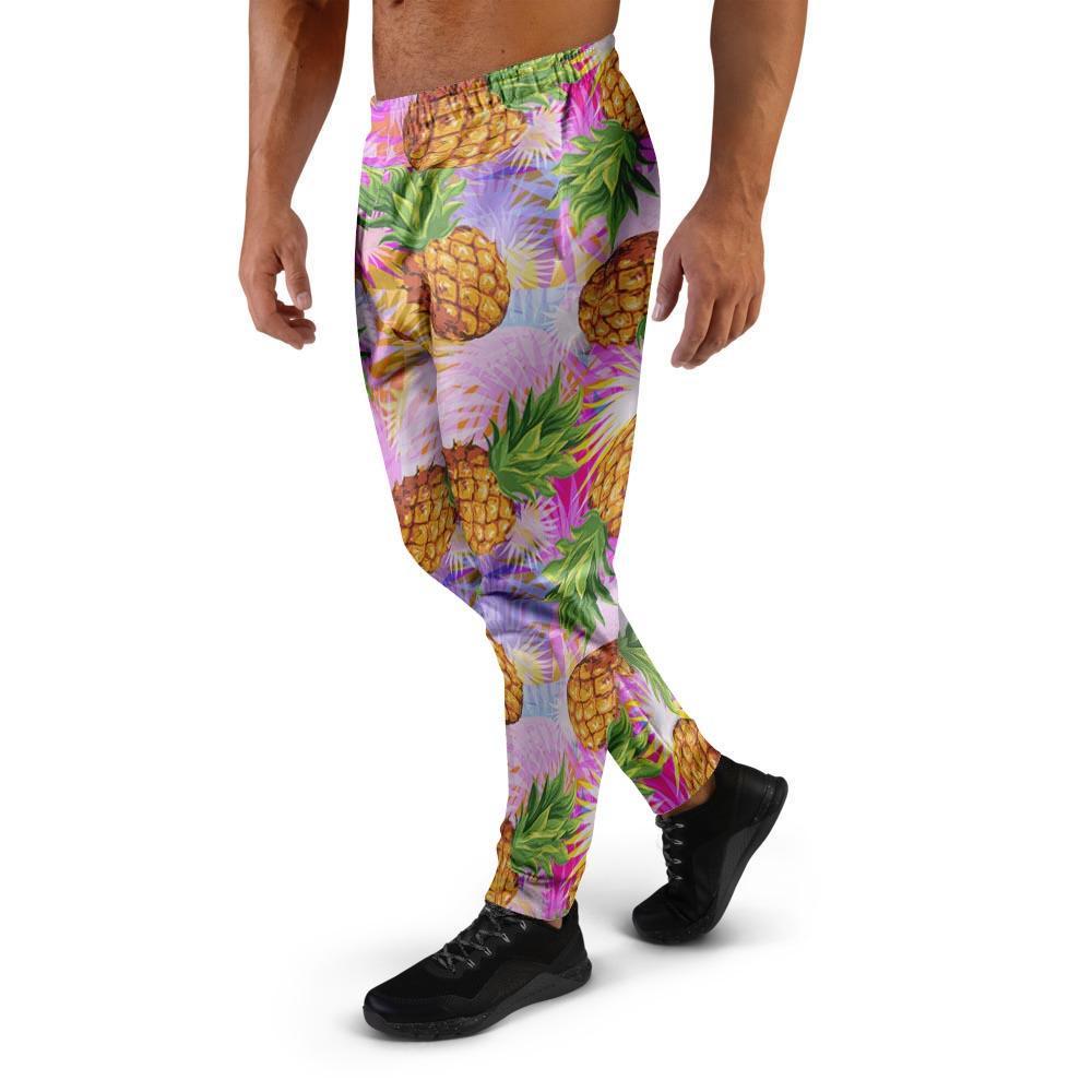 Purple Neon Pineapple Hawaiian Print Men's Joggers-grizzshop