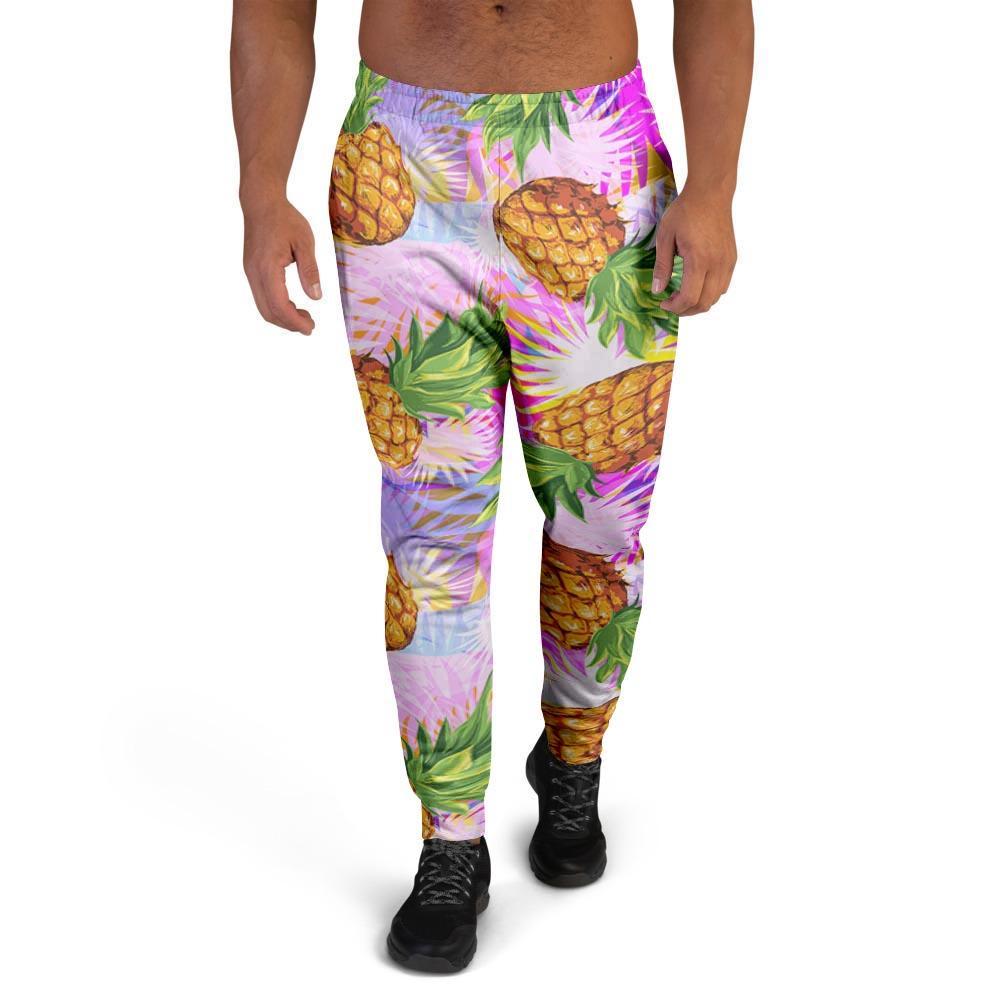 Purple Neon Pineapple Hawaiian Print Men's Joggers-grizzshop