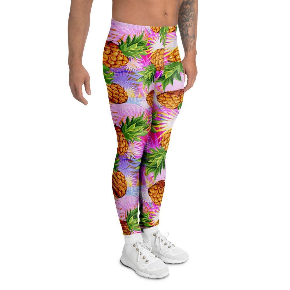 Purple Neon Pineapple Hawaiian Print Men's Leggings-grizzshop