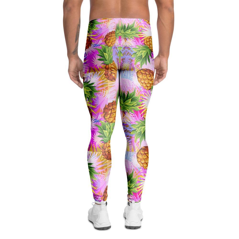 Purple Neon Pineapple Hawaiian Print Men's Leggings-grizzshop