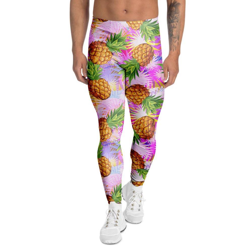 Purple Neon Pineapple Hawaiian Print Men's Leggings-grizzshop