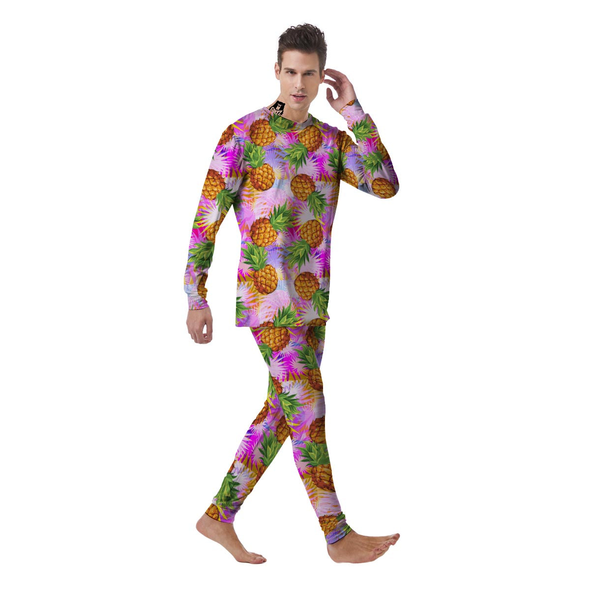 Purple Neon Pineapple Hawaiian Print Men's Pajamas-grizzshop