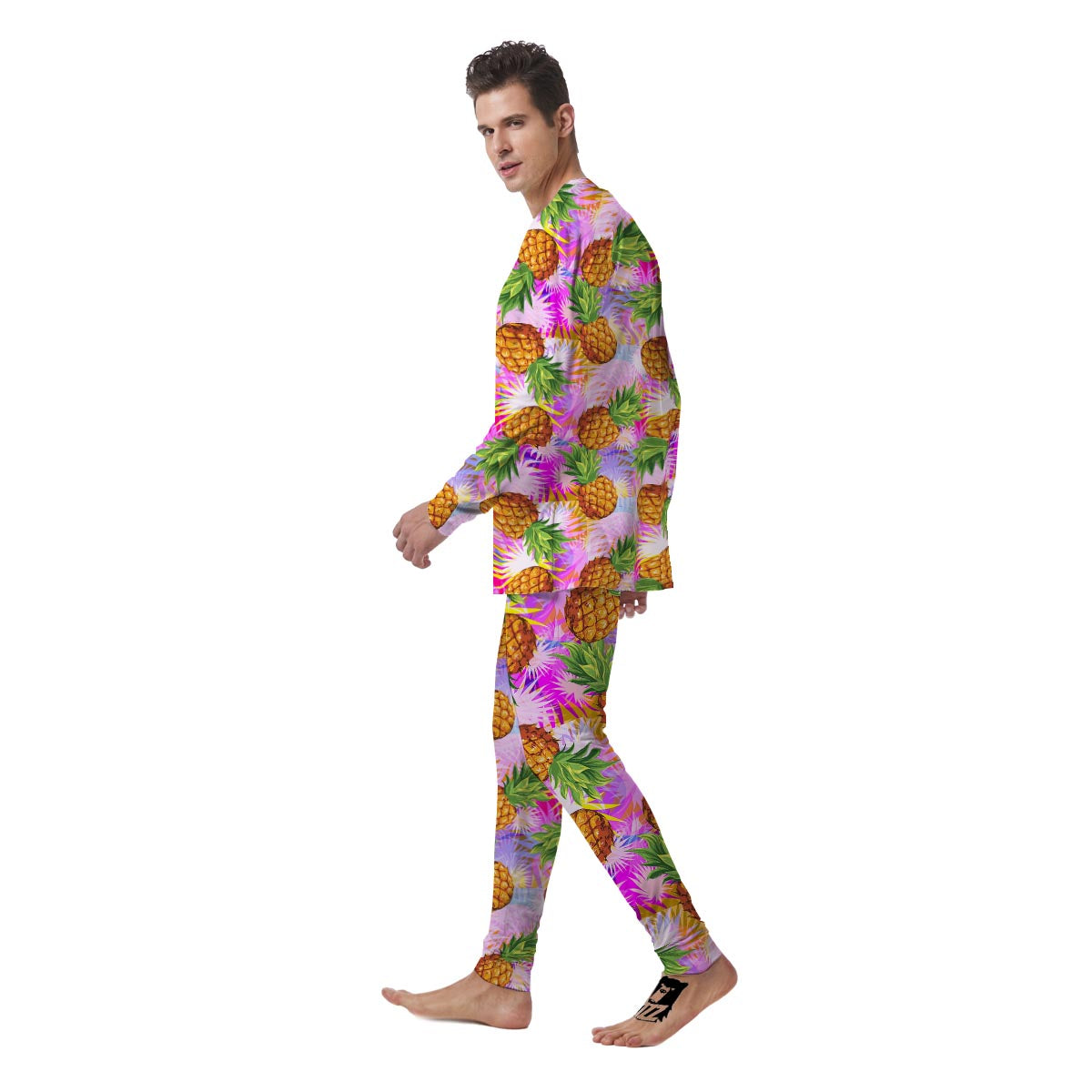 Purple Neon Pineapple Hawaiian Print Men's Pajamas-grizzshop