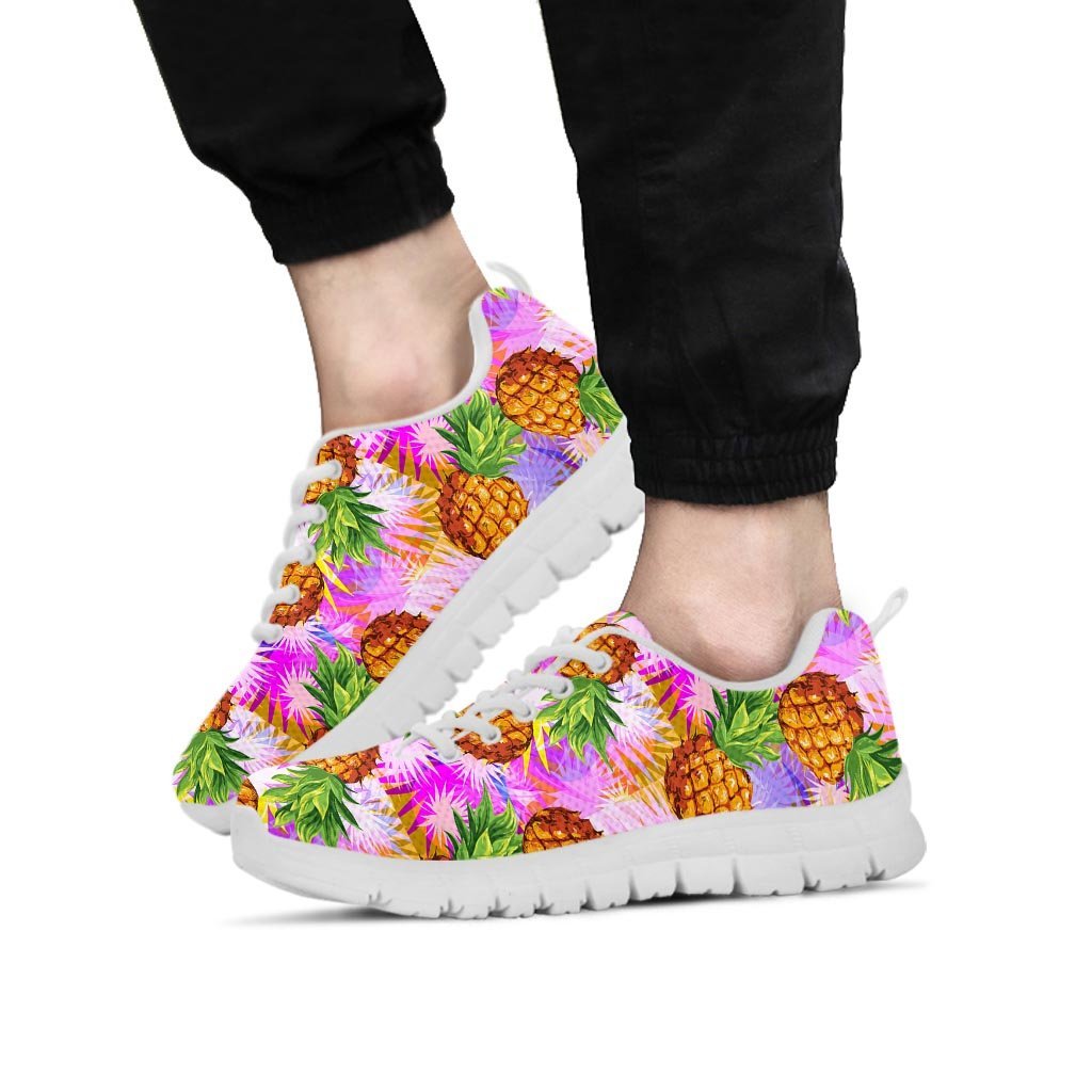 Purple Neon Pineapple Hawaiian Print Men's Sneakers-grizzshop