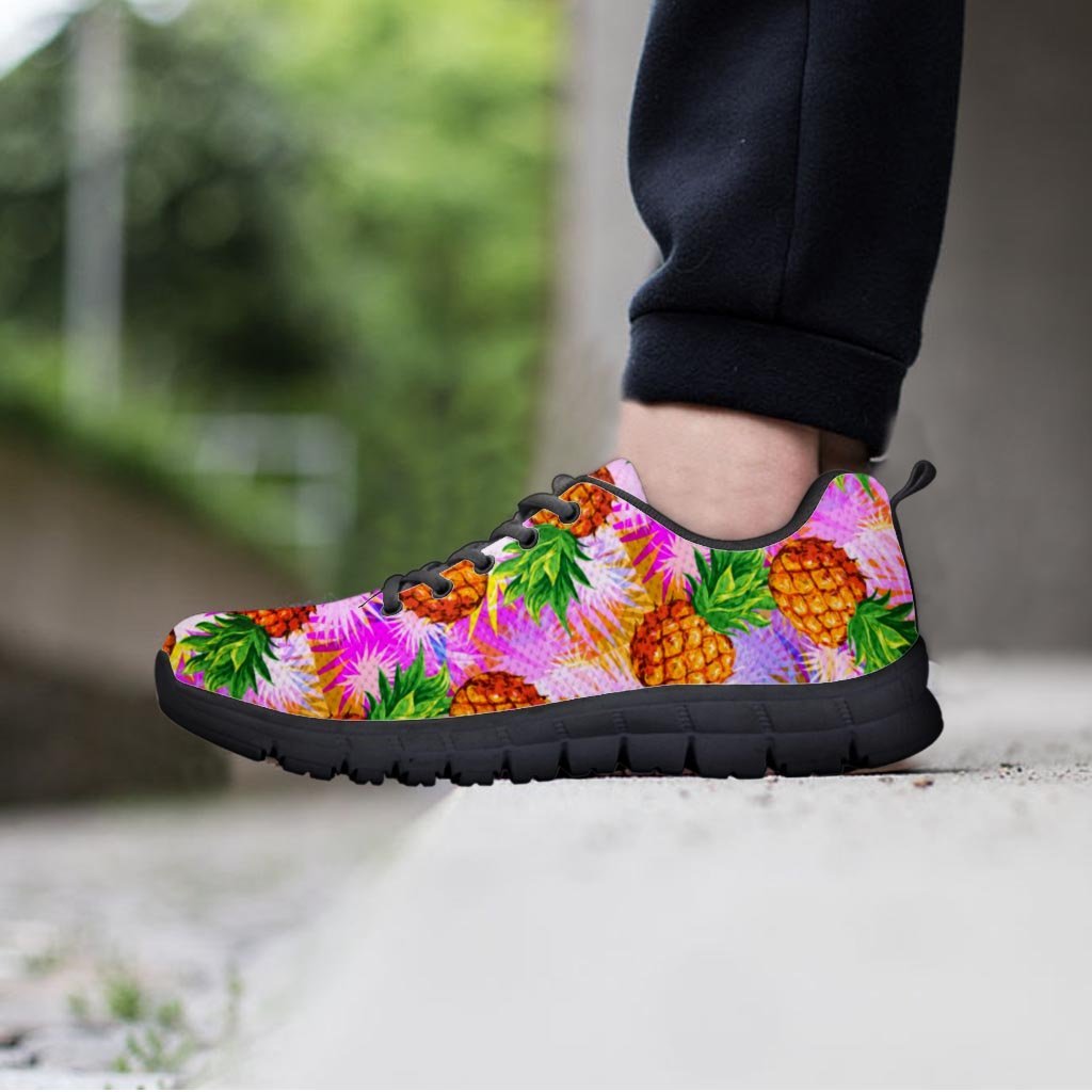 Purple Neon Pineapple Hawaiian Print Men's Sneakers-grizzshop