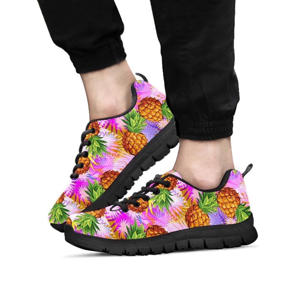 Purple Neon Pineapple Hawaiian Print Men's Sneakers-grizzshop