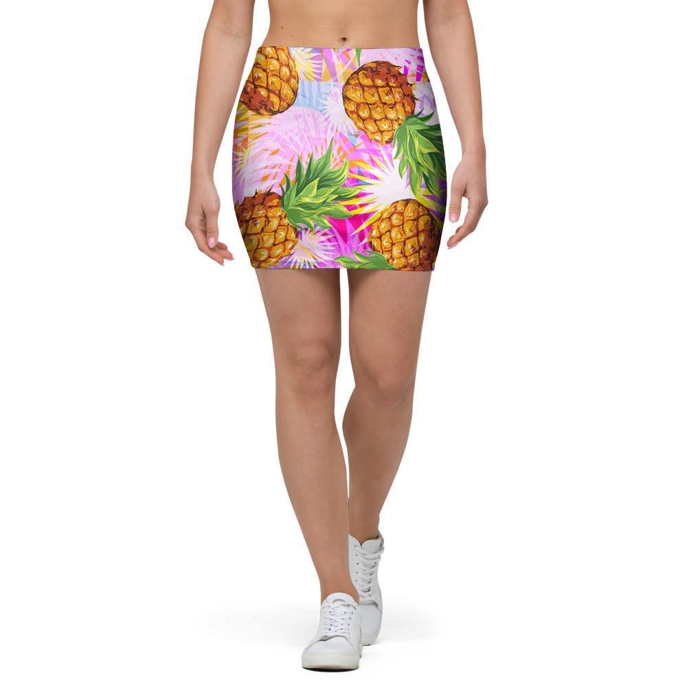 Purple Neon Pineapple Hawaiian Print Mini Skirt-grizzshop