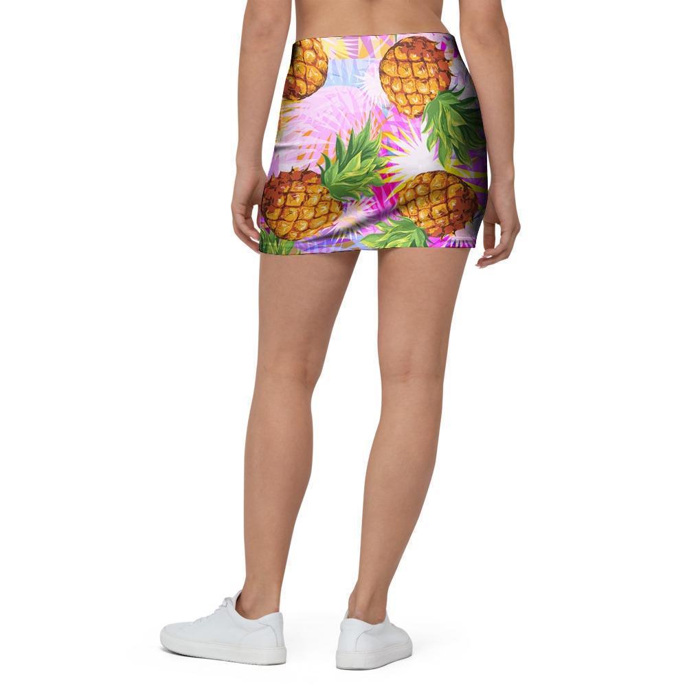 Purple Neon Pineapple Hawaiian Print Mini Skirt-grizzshop