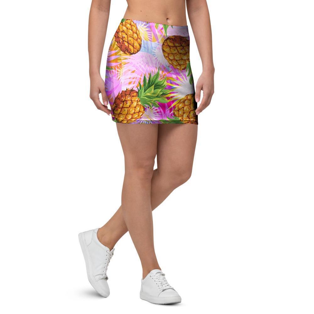 Purple Neon Pineapple Hawaiian Print Mini Skirt-grizzshop