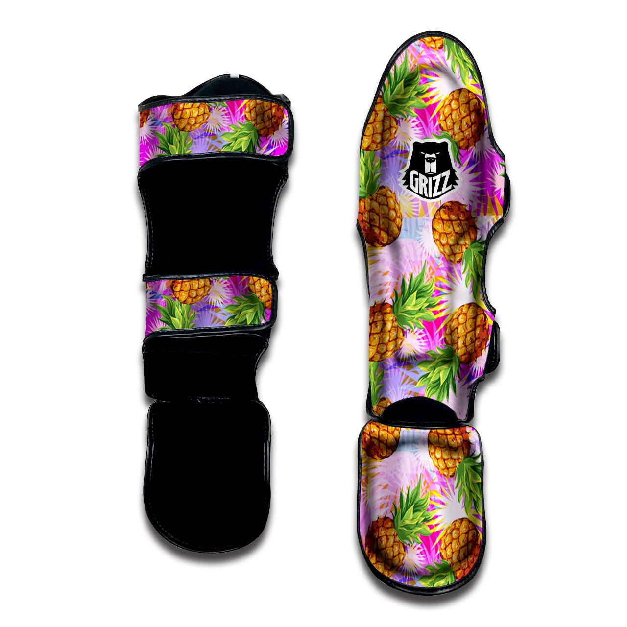 Purple Neon Pineapple Hawaiian Print Muay Thai Shin Guard-grizzshop