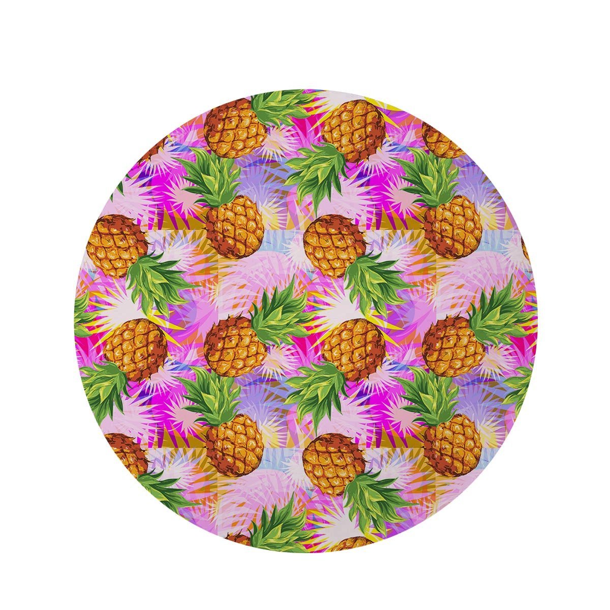 Purple Neon Pineapple Hawaiian Print Round Rug-grizzshop