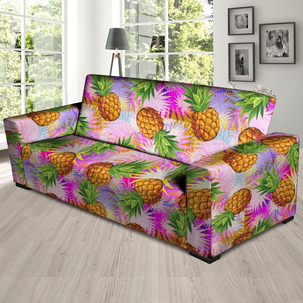 Purple Neon Pineapple Hawaiian Print Sofa Cover-grizzshop