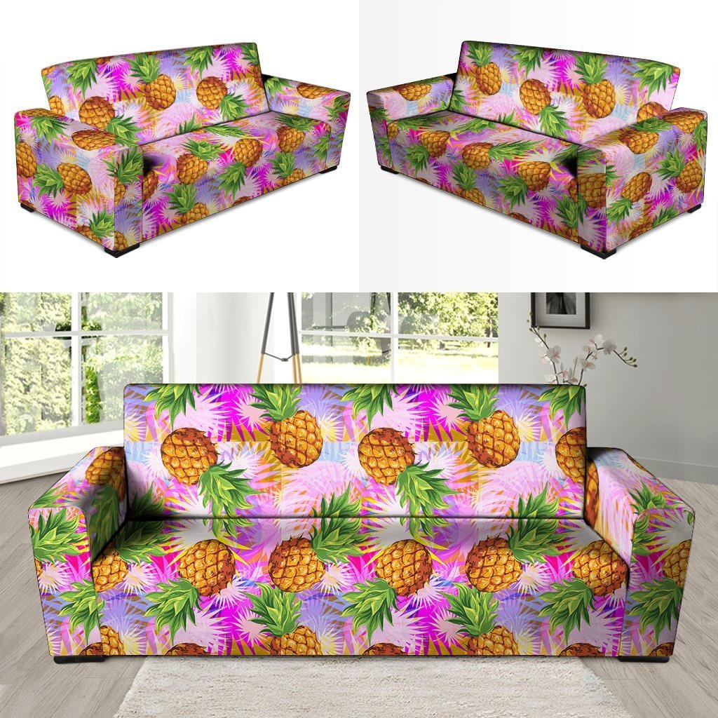 Purple Neon Pineapple Hawaiian Print Sofa Cover-grizzshop