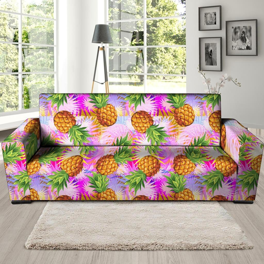 Purple Neon Pineapple Hawaiian Print Sofa Cover-grizzshop