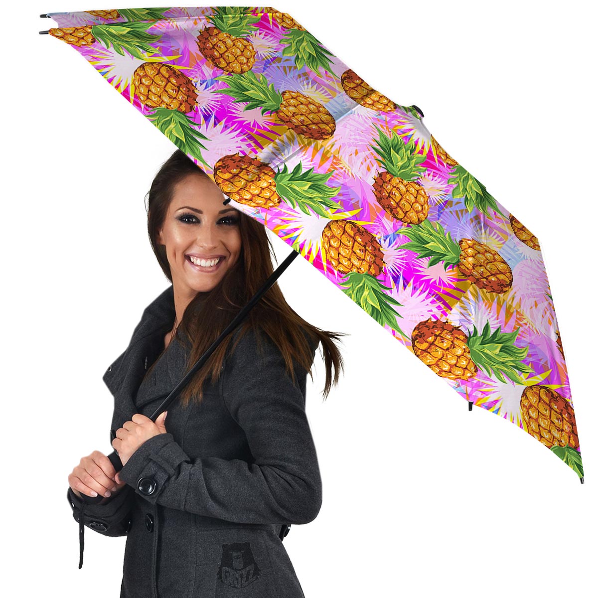 Purple Neon Pineapple Hawaiian Print Umbrella-grizzshop