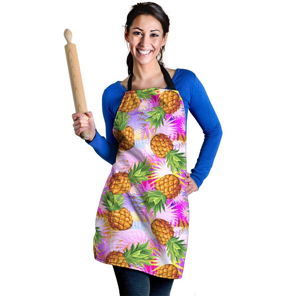 Purple Neon Pineapple Hawaiian Print Women's Apron-grizzshop