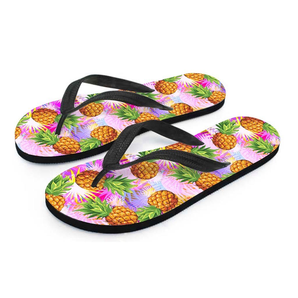 Purple Neon Pineapple Hawaiian Print Women's Flip Flops-grizzshop