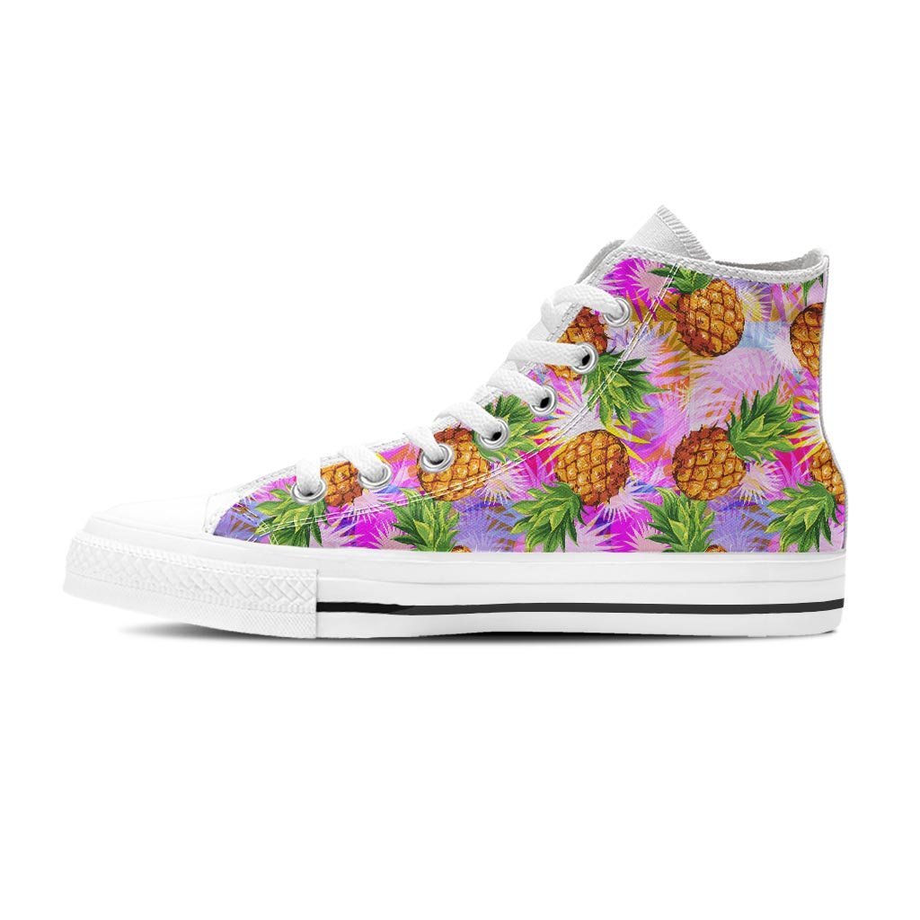 Purple Neon Pineapple Hawaiian Print Women's High Top Shoes-grizzshop